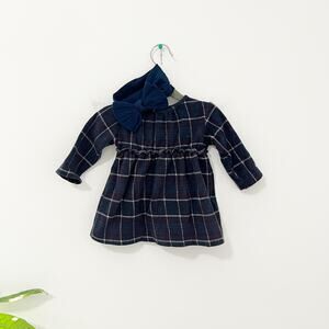 Zara Baby Girl's Blue Plaid Print Long Sleeve Dress & Headband Size 9-12 Months